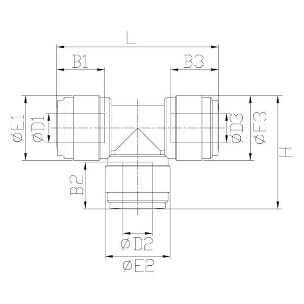 HUT T-Verbinder metrische Steckverbindung 4 bis 22mm (Reduzierung)