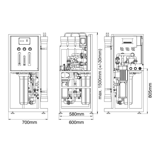 MO-24000 Umkehr-Osmoseanlage 4x Membran 4 Zoll Reinstwasserproduktion 1.000 Liter/Stunde