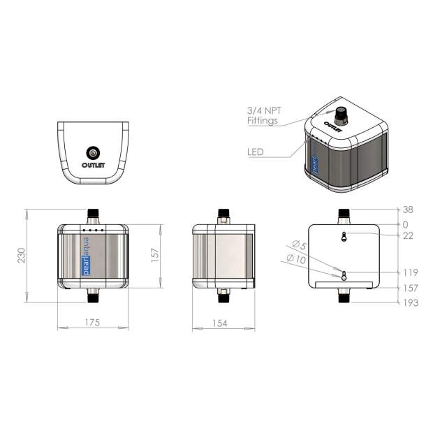 PEARLAQUA® DECA UVC-LED-System für Hauswasseranschluss Durchfluss max. 45L/min