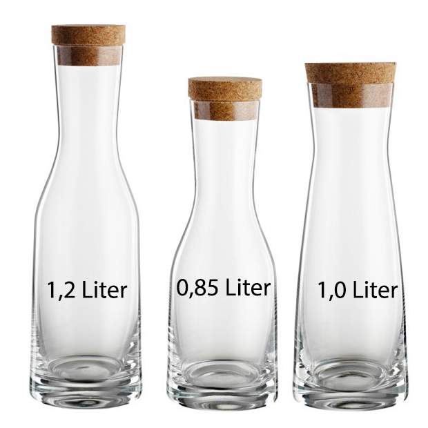 BELLA Karaffe aus Kristallglas mit Korkdeckel 0,85, 1 oder 1,2 Liter