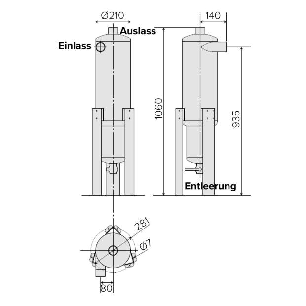 HN Edelstahl-Hydrozyklon zur Filterung von Schwebstoffen Durchfluss bis 25 m3/h