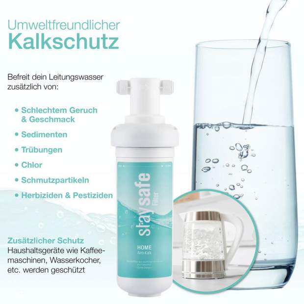 ANTIKALK Einbau-Wasserfilter mit 2-stufiger Filtration Aktivkohleblock und Anti-Kalk-Granulat